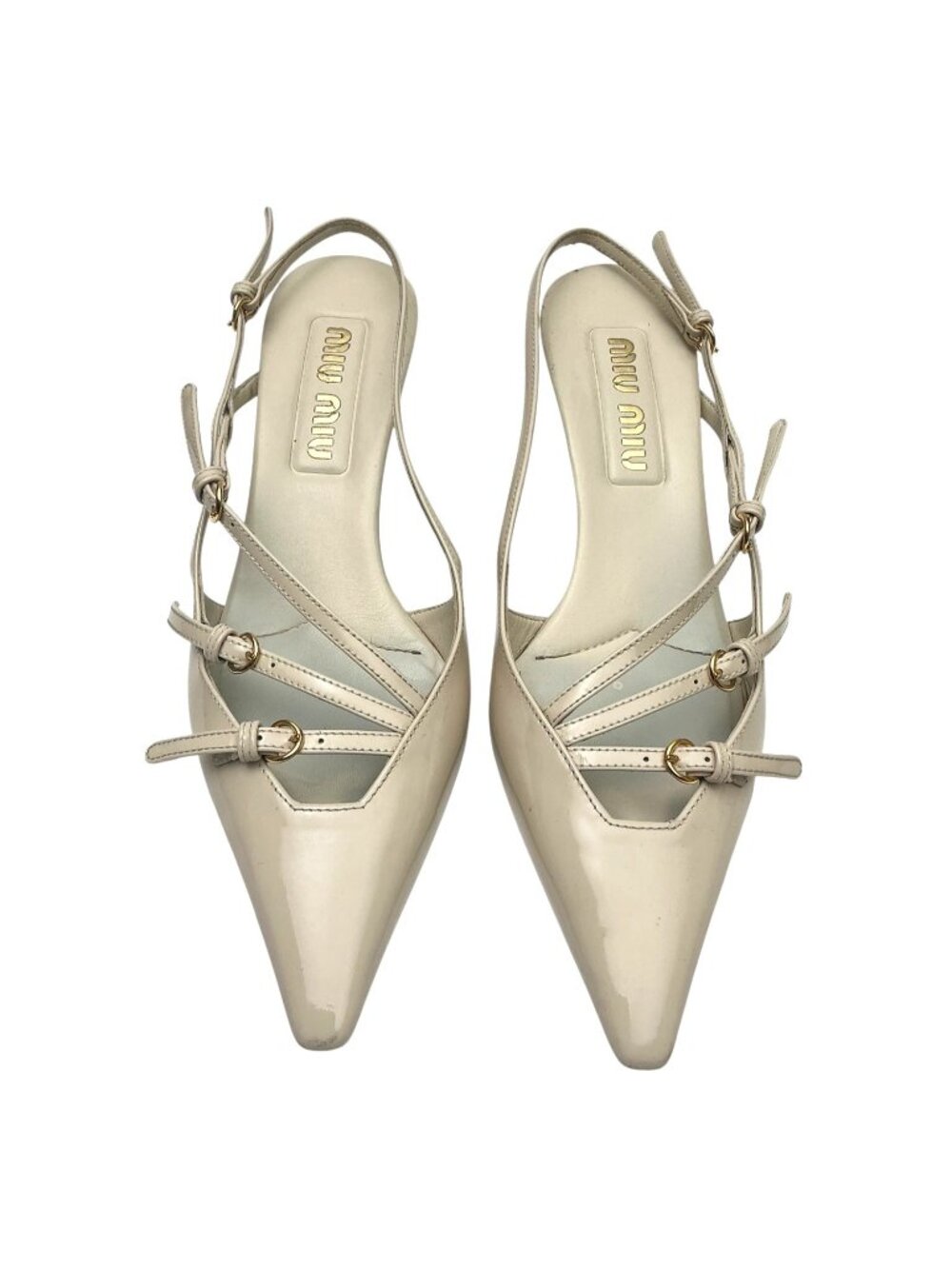 MIU MIU Off White Patent Leather Slingback Mary Jane Kitten Heel sz 6.5